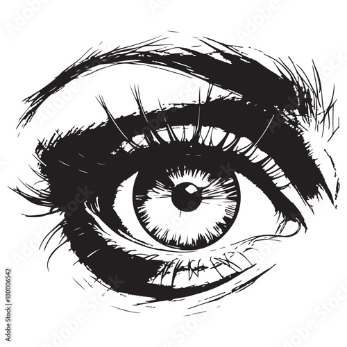 Stylized hand-drawn human eye with prominent lashes and bold lines