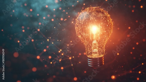 Illuminated lightbulb, digital network background, creative idea concept, stock photo