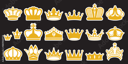 Golden Royal Crowns Icon Set