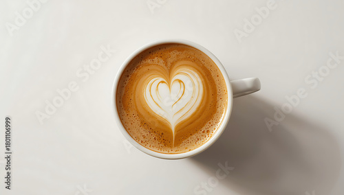 cup of latte coffee with intricate heart art design viewed from above symbolizing warmth love café culture artisan barista craftsmanship and comfort