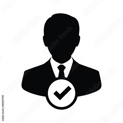 Verified Businessman User Profile Icon | Approved Account Checkmark Symbol Vector
