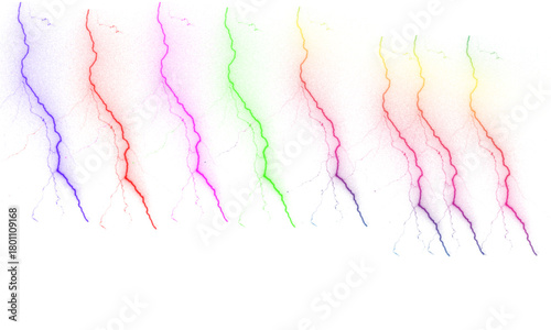 Collection of colorful lightning bolts vibrant energy discharge illustrations isolated on white background