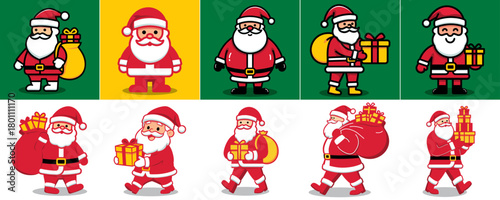 Merry christmas and happy new year with santa claus, santa character set.