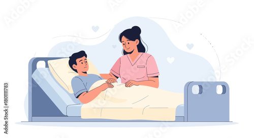 Compassionate Nurse Assisting Patient, Providing Comfort and Medical Care in Hospital