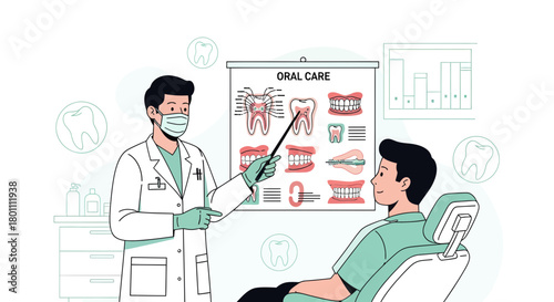 Dental Professional Explaining Oral Hygiene: Illustration of Patient Education and Dental Health