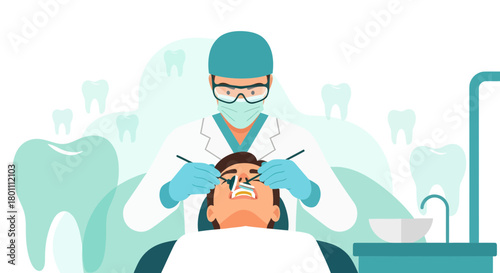 Dentist Performing Dental Checkup Illustration for Dental Care and Oral Hygiene Professionals