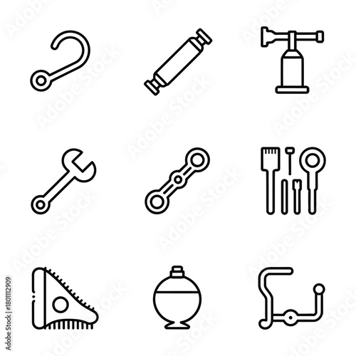 Tools and repair icons including wrench hook and blow torch Keywords: tools, repair, icon, hook