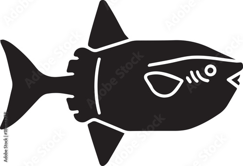 Black Silhouette of a Sunfish on White Background Keywords: sunfish, ocean sunfish, mola mola
