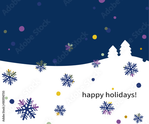 冬のグリーティングやバナー公告の背景に使える　冬の景色のフラットなベクターイラスト