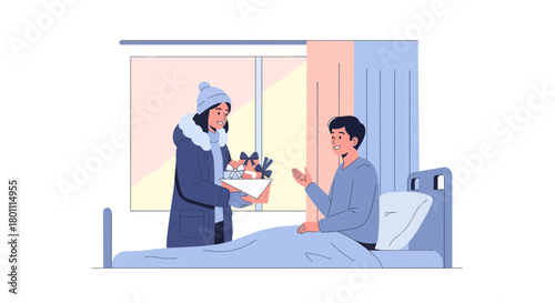 Hospital Visit: Gift Exchange Between Two Individuals With Winter Clothes