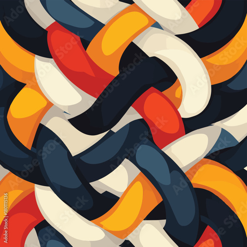 Intertwined abstract patterns symbolizing thought process influence , vector style simple color