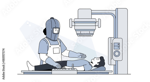 Medical Imaging Technician Performing X-Ray Scan On Patient In A Diagnostic Procedure