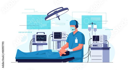 Medical Procedure In Progress: A Surgeon Performing An Operation In The Operating Room Setting