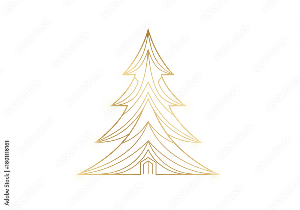 Fototapeta premium Abstract golden line art Christmas tree isolated on white background