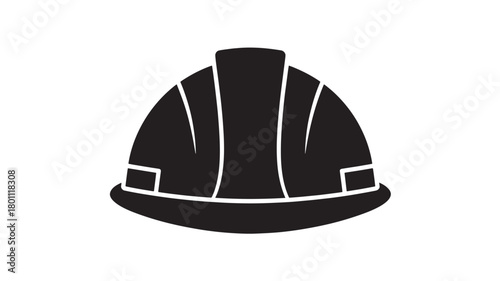 Black and white construction helmet icon simple flat vector glyph isolated on white background for safety and industrial use