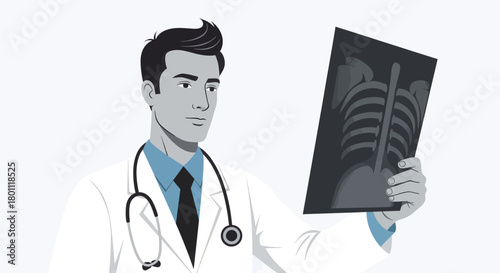Medical Professional Carefully Examining X-Ray, A Diagnostic Image Within Healthcare