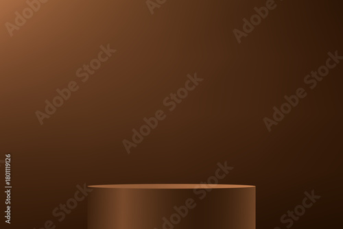 Abstract 3D Dark Brown cylinder pedestal podium background on dark brown wall scene space for product display presentation, Stage showcase. Vector illustration.