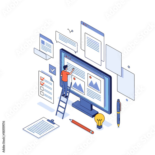 Content creation process using digital tools and planning for online success.