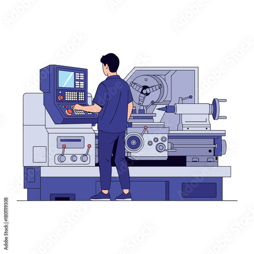 A machinist operates a modern CNC lathe machine for precision metal fabrication.