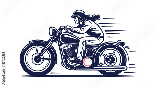 Woman riding classic motorcycle