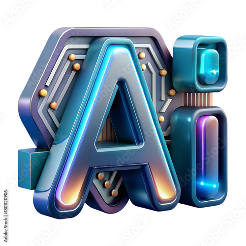 3D AI Logo Design with Futuristic Metallic Letters and Circuit Elements