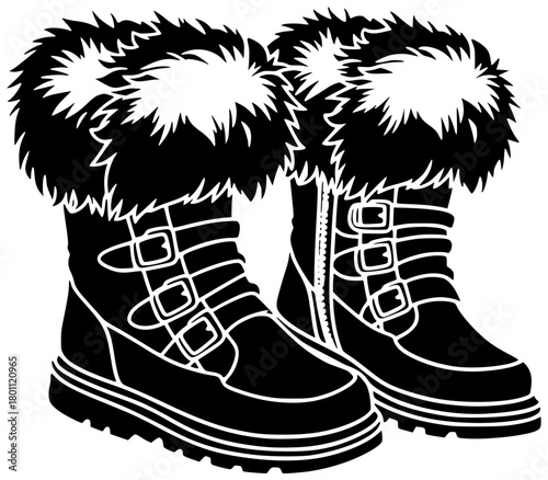 winter illustration fashion silhouette footwear logo boot icon shoes outline style boots snow design shoe clothing leather female brown shape with vector graphic background
