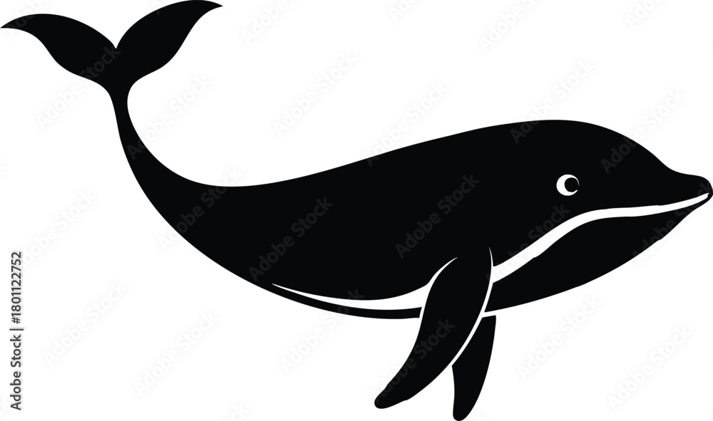 Fototapeta premium Black Whale Silhouette Icon – Ocean Animal Graphic Illustration