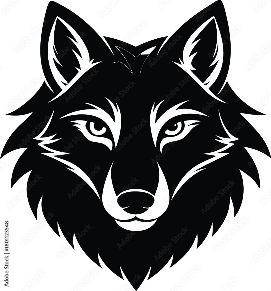 Obraz premium Wolf Head Silhouette – Fierce Wild Animal Illustration on White Background