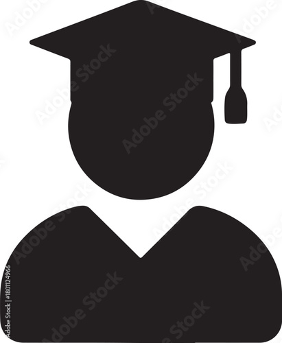 Graduation man icon with a student wearing a cap and tassel in a simple vector style