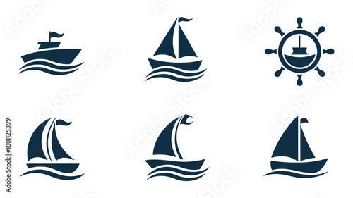 Boating sailing marine icon set