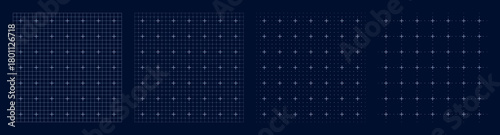 Dark blue UI design grid collection with pixel calibration markers and plus symbols for digital technology, layout templates, wireframes, and screen interface mockup backgrounds