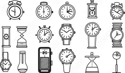 vintage clock sketch, antique timepiece illustration, retro wall clock vector, minimal black white drawing, clock face art design, time management concept, classic analog clock outline, heritage watch