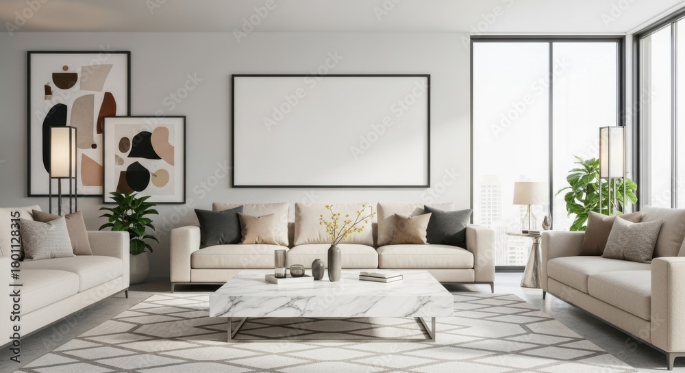 Fototapeta premium Modern Minimalist Living Room with Elegant Design and Natural Light