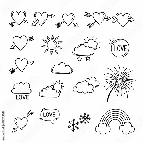 Love and Weather Doodles with Text and Arrows