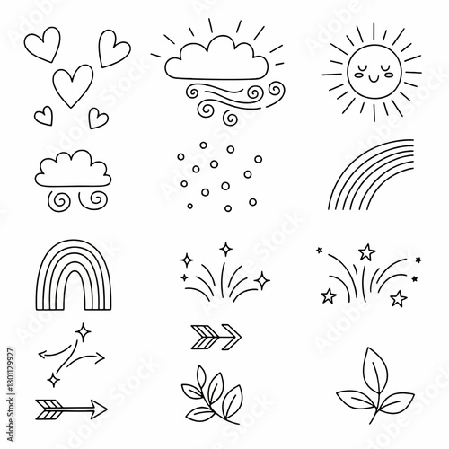 Cute Weather and Nature Simple Doodle Set