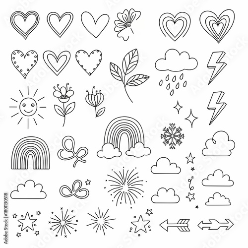 Nature, Weather, and Geometric Heart Doodle Pack