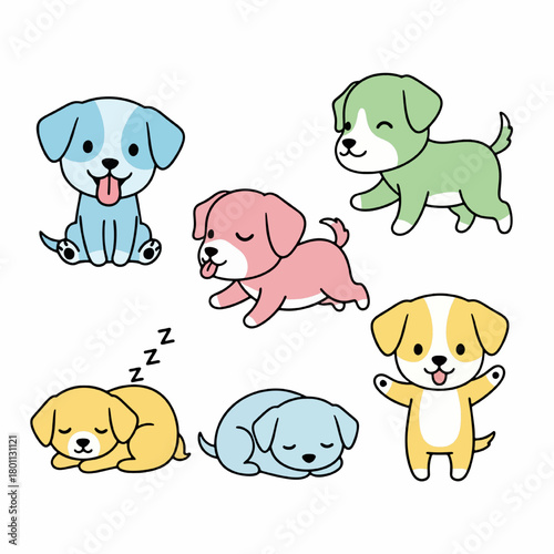 Cute Cartoon Puppies in Various Poses and Colors Set 1
