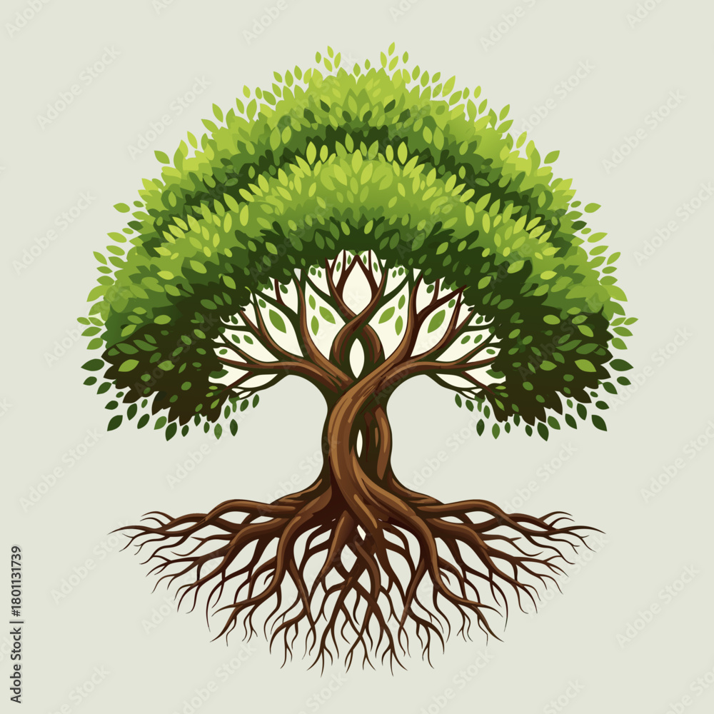 Naklejka premium Watercolor Tree of Life with Intertwined Trunk and Roots.