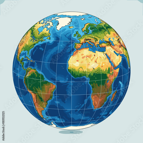 Detailed Globe Illustration Showcasing Continents and Oceans.