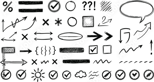 Hand drawn doodle icons and symbols collection on white background