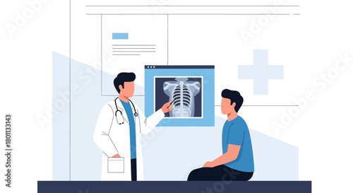 Medical Professional Explaining Analysis of Patient X-Ray Results for Diagnosis Purposes