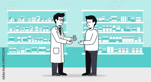 Medical Professional Handing Medicine to Customer in Pharmacy or Retail Store Setting