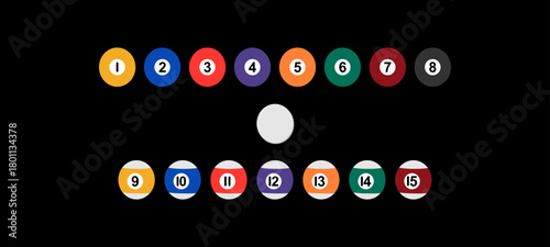 Billiard Balls Set , Snooker Colour Balls with Numbers and Zero Ball. Vector