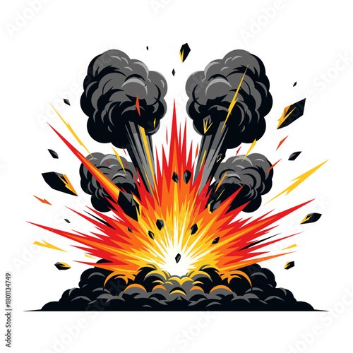 Cartoon Explosion with Smoke and Debris: A Dynamic Visual Representation.
