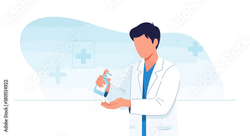 Medical Professional Sanitizing Hands With Antiseptic Solution For Safety And Health Care