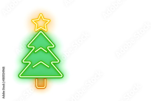 Neon Style Christmas Tree Isolated on Transparent PNG Background for Sale Banner and Luxury Card Design