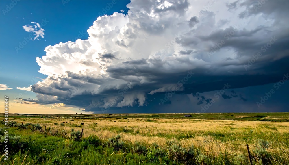 Fototapeta premium Dramatic Storm Clouds Over a Golden Prairie Landscape.