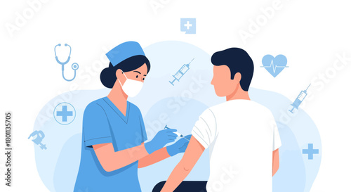 Vaccination Illustration: Nurse Administering a Shot to a Patient in a Medical Setting