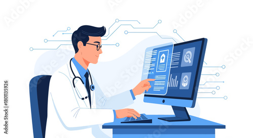 Medical Professional Using Modern Technology for Patient Care and Healthcare Information Analysis