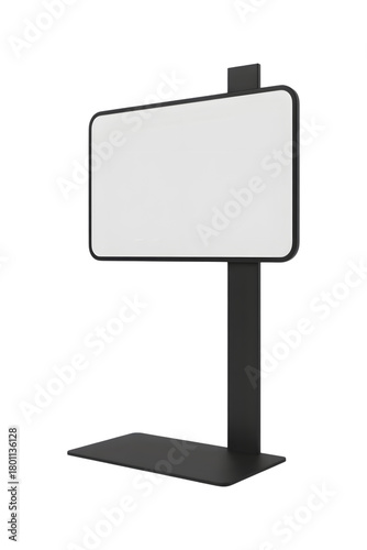 Modern digital display screen on a black stand isolated on transparent background